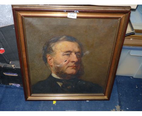 A famed Oil on canvas depicting a Portrait of a Gentleman a/f, no visible signature, 20" x 21 1/2".