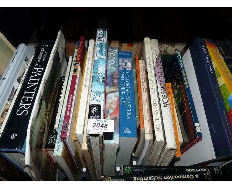 A crate of art related books including Renoir, Dictionary of Painters, David Hockney etc.