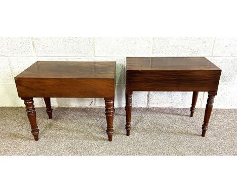 Two 19th century mahogany commode stools, each with a removable rectangular top, opening to reveal a commode basin (2)