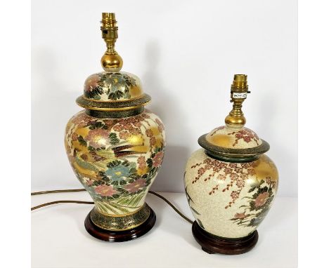 Two modern Chinese ceramic table lamps in the form of ginger jars, circa 2000, decorated with flowers, one 48cm high, smaller