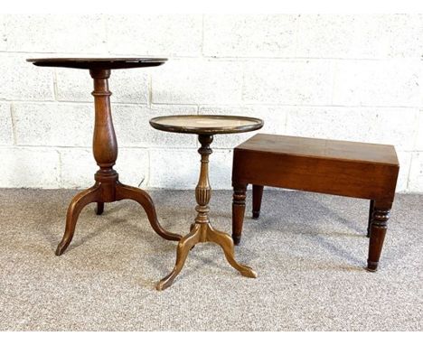 A provincial George III wine table, with elm turned baluster pillar and slender tripod base; together with a 19th century com