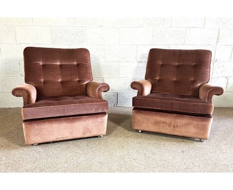 Two modern button upholstered armchairs, currently upholstered in light pink (2)