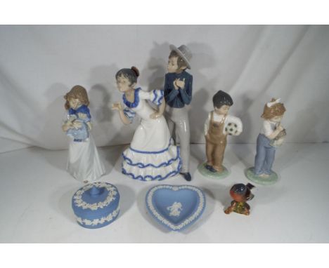 Lot to include four Nao figurines, the largest being approximately 28 cm (h), a Beswick figurine depicting a Chaffinch # 991 