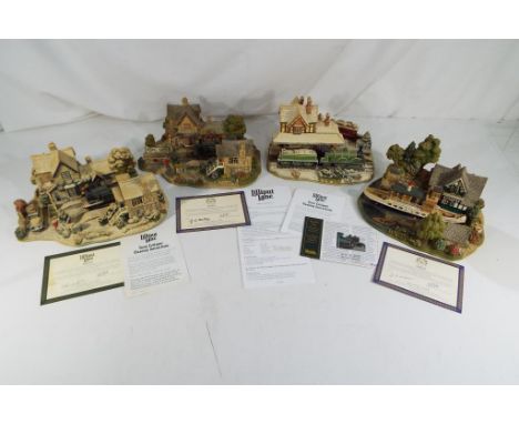 Lilliput Lane - four Lilliput Lane ceramic large cottages with certificates to include Homeward Bound for Christmas #12574, F