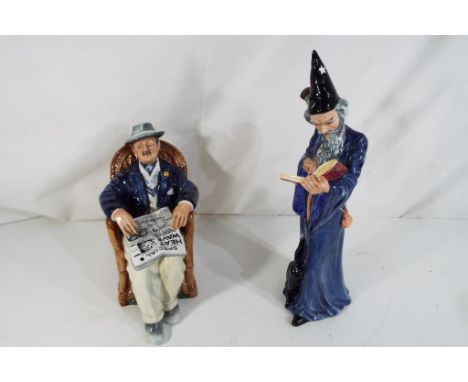 Royal Doulton - Two Royal Doulton hand painted ceramic figurines comprising # HN2877 'The Wizard', 25 cm (h) and # HN2677 'Ta