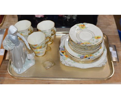 TRAY CONTAINING 1966 CANADA DOLLAR, NAO FIGURINE &amp; QUANTITY TUSCAN TEA WARE     