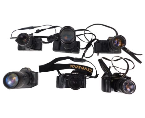 Various cameras with lenses, to include Canon T70, Canon EOS 600, Minolta X700, Canon EOS 1000F, Minolta 700, etc. (6)