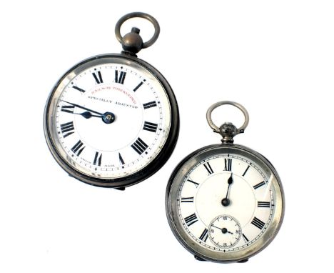 Two pocket watches, comprising a Continental white metal cased pocket watch, with a white enamel Roman numeric dial lacking f