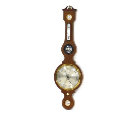 A 20thC mahogany and box wood line inlaid banjo barometer, with silvered dial, 106cm high.