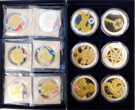 A set of six 2012 European Championship Football commemorative proof coins, silver plated on copper, together with a set of s