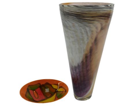 A Richard Kreamer Art Glass vase, of tapering inverted trumpet form, mottled purple decoration, signed to underside Richard K