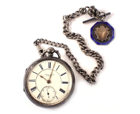 A Victorian silver cased pocket watch, with a white enamel Roman numeric dial, with gold hands and seconds dial, key wind, Ch