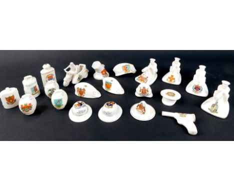 A collection of crested china World War One interest, to include Arcadian Tommy with machine gun (x4), Willow Art Tommy's hel