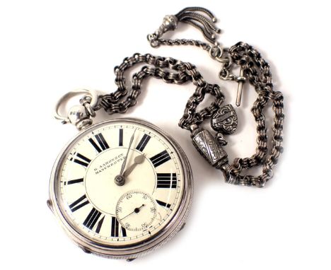 A Victorian silver cased pocket watch, with a white enamel Roman numeric dial, maker G Aaronson of Manchester, with seconds d