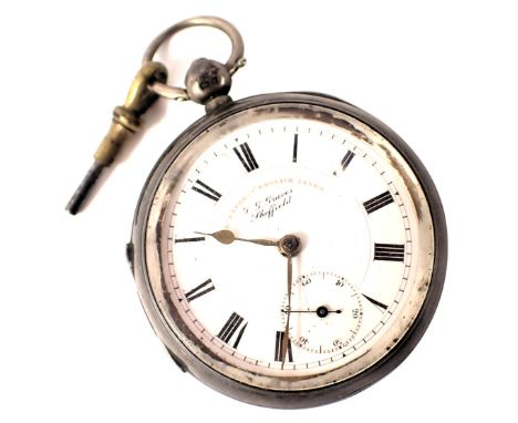 A Edward VII silver pocket watch, white enamel Roman numeric dial, gold hands, seconds dial, the express English lever moveme