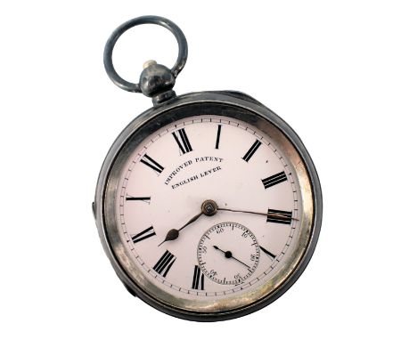 A Victorian silver cased pocket watch, with a white enamel face, with Roman numeric border, brass coloured hands and seconds 