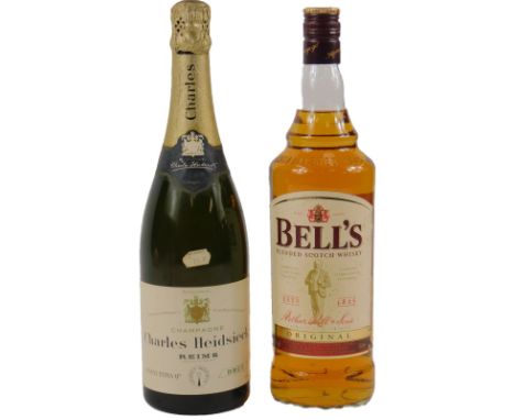 A bottle of Bell's Scotch Whisky, 1 litre, together with a bottle of Charles Heidsieck Champagne. 