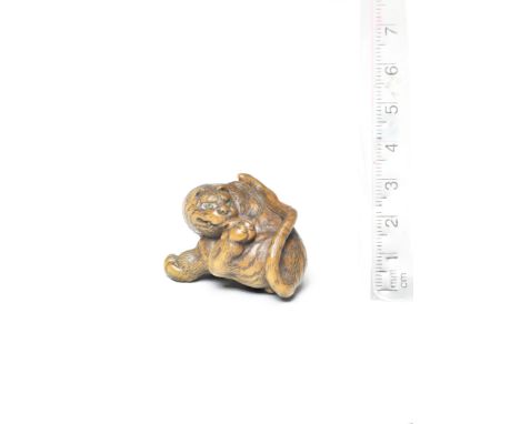 A wood netsuke of a tigerBy Kokei, Kuwana, Ise Province, early 19th centuryThe tiger seated, turning its head to lick its lef