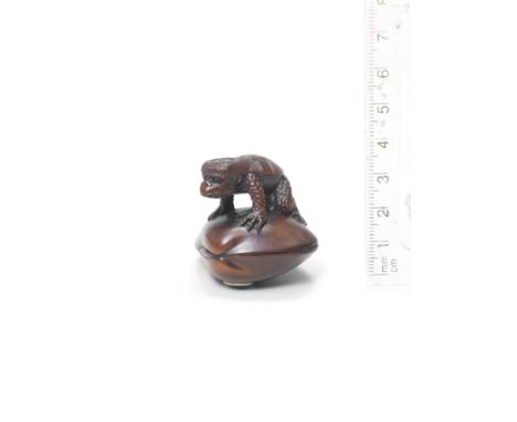 A boxwood netsuke of a kappaBy Sukeharu, Takayama, Hida Province, 19th centuryThe kappa standing on a large clam, the kappa a