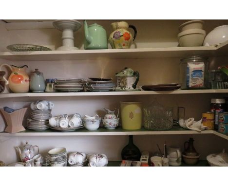  Large Quantity of mixed ceramics to include dinner wares teawares , dishes bowls and kitchenalia  **Green enamel teapot and 