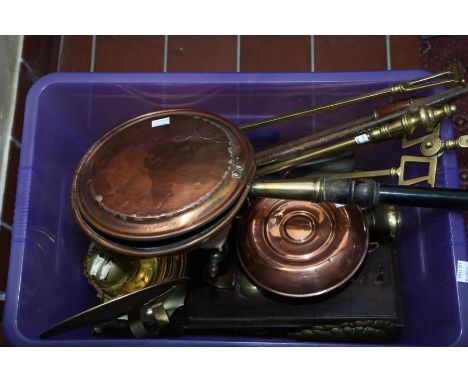 **Small kitchen weight shown has been removed from lot**A Collection of Victorian and later copper and brass in the Utility P