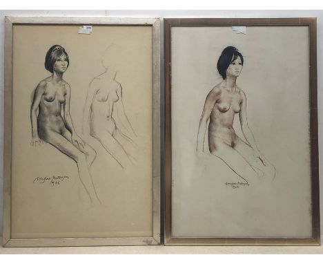 Douglas Anderson (British 1934-): Female Nude Studies, three (one verso) pencil and coloured chalk drawings signed and dated 