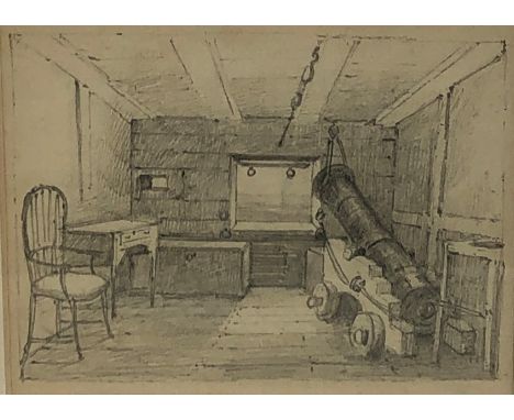 Henry Barlow Carter (British 1804-1868): The Artist's Cabin whilst serving in the Navy, pencil sketch unsigned 9cm x 12cm Pro