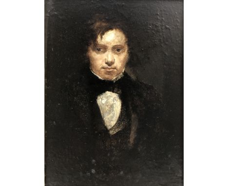English School (19th century): Half length Portrait of a Young Man,  oil on board unsigned 19cm x 14cm - Condition Report 