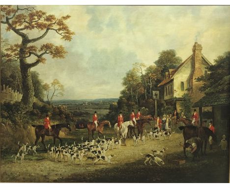 English School: The Meet, coloured lithograph on canvas 62cm x 80cm - Condition Report 