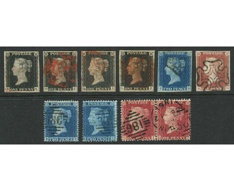 Great Britain 1840-57 line-engraved used group in appealing quality, with four penny blacks: plate 1b S-K thin or natural pap