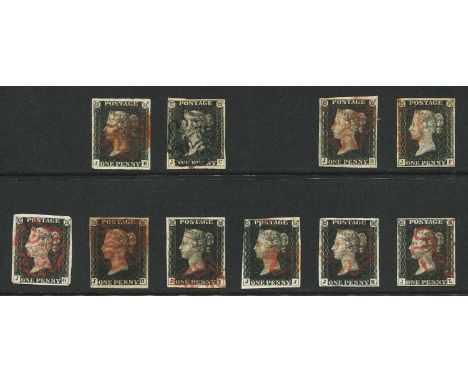 Great Britain 1840 1d black group, the 'J' letters (10), nine with four-margins, some very attractive particularly plate 2 (J