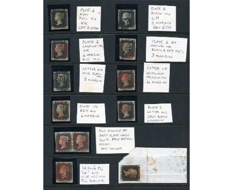 Great Britain 1840/41 accumulation of 18 stamps, with 15 penny blacks (two on cover), incl. plate 6 purporting to be mint wit