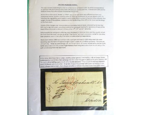 Great Britain 'Free Frank' Postal History Collection of ten entire covers written-up in great detail on pages, with another c