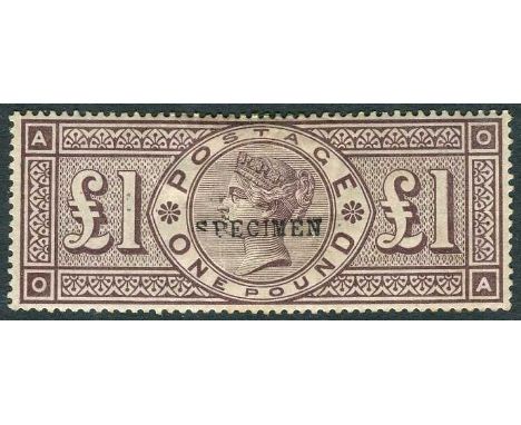 Great Britain 1884 £1 brown-lilac, wmk crowns, with specimen overprint (type 9), SG.185s, faint traces of a second strike or 