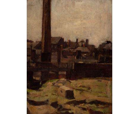 Anthony Eyton RA (born 1923)/Railway at Longton/signed lower right; inscribed with title and dated April 1956 verso/oil on pa