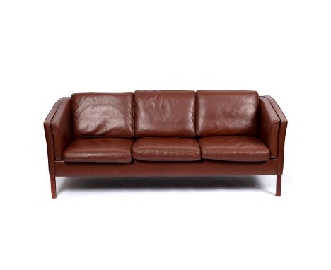 Stouby, Danish 1970s, a three-seater sofa of retro vintage design in mid-brown leather, 200cm wide, 86cm deep CONDITION REPOR