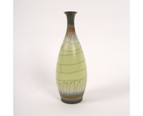 David White (1934-2011), a slender porcelain vase, pale green crackled glaze, impressed mark, 17cm high CONDITION REPORT: ARR