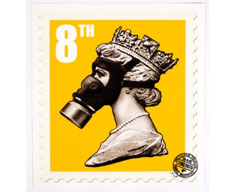 CNPD (Jimmy Cauty, British, born 1956)/Queen with Gas Mask stamp/limited edition 119/200, dated 29/6/07 and with strike buste