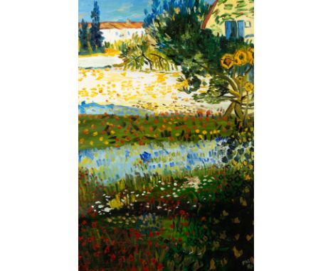 Phil '96/Continental Landscape with Sunflowers and Buildings/signed and dated/oil on board, 75cm x 49cm CONDITION REPORT: ARR