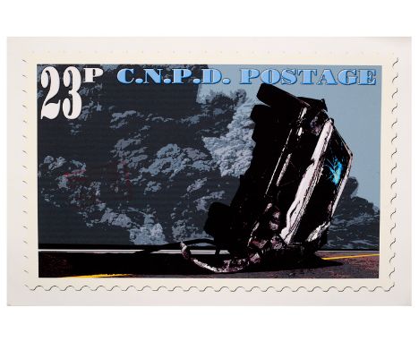 CNPD (Jimmy Cauty, British, born 1956)/Car Wreck 23p stamp/with Aquarium Gallery official reject stamp/print, 30.5cm x 46cm C