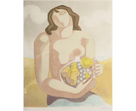 Mary Audsley (1919-2008)/Girl with Fruit/signed and dated '82 and numbered 6/10 in pencil/colour lithograph, 65cm x 53.5cm CO