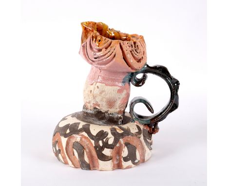 Simon Carroll (1964-2009), an earthenware jug, 2007, with coloured glazes, 35cm high, signed SPC 07 CONDITION REPORT: Some li