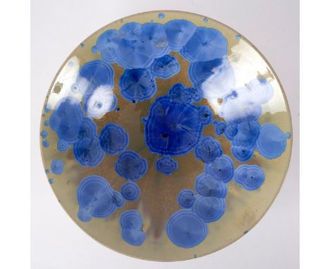 Simon Rich (born 1949), a crystalline glazed stoneware bowl, cobalt blue and ochre, 30cm diameter CONDITION REPORT: Good cond