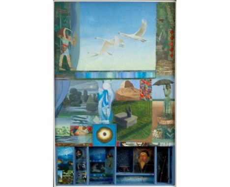 Graham Arnold (1932-2019)/Book of Mysteries/signed and inscribed/mixed media, 59.5cm x 39cm/framed and glazed/Provenance: pur