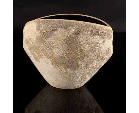 Chris Carter (born 1945), a stoneware vessel, silicon carbide glaze to exterior, tenmoku glaze to interior, impressed mark an