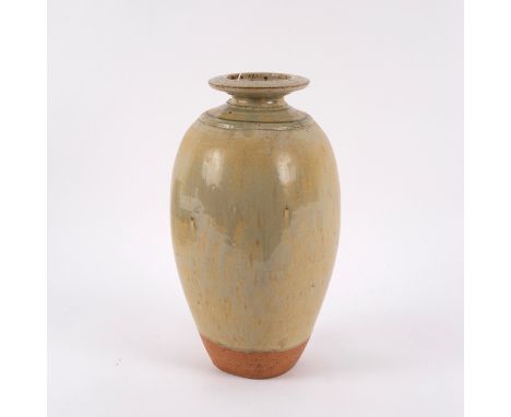 Richard Batterham (born 1936), a stoneware bottle vase, pale green ash glaze, painted mark, 35.5cm high (small chip to rim) C