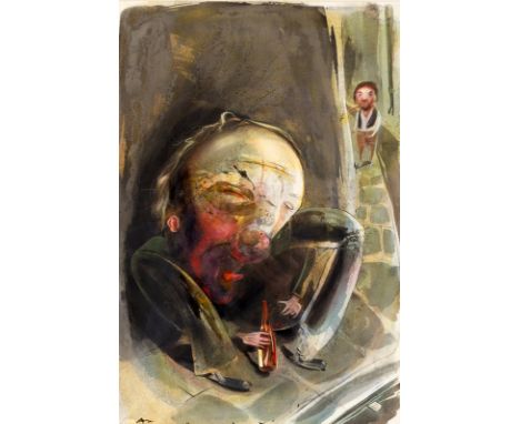Ian Pollock (born 1975)/Self Portrait With Alcoholic/a tribute to dossers/monogrammed/watercolour and body colour, 55cm x 37c