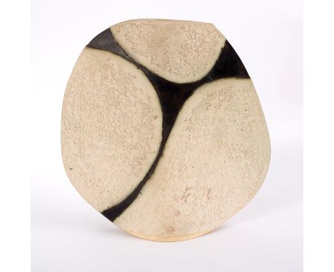 Keith Johnson, a stoneware lamp base or vase, incised mark and with label under 'Form 3', in textured white glaze with matt b