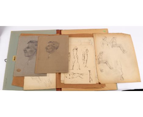 William Strang (1859-1921)/Seven pencil sketches contained in a folio/to include male and female nudes and two period bust po