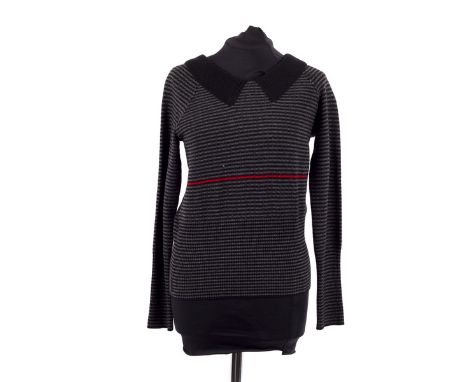 A Sonia Rykiel grey and black striped wool jumper with integral collar, size 42 and a Jean Muir navy pencil skirt, size 12